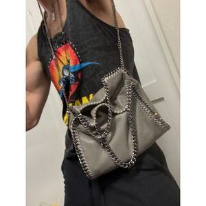 Stella McCartney Falabella Mini Tote Bag Gray Chain Trim Designer Handbag NWOT